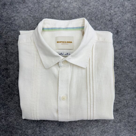 Scotch & Soda Men's Linen Blend Short Sleeve Woven Shirt Medium White, NEW - Picture 11 of 12